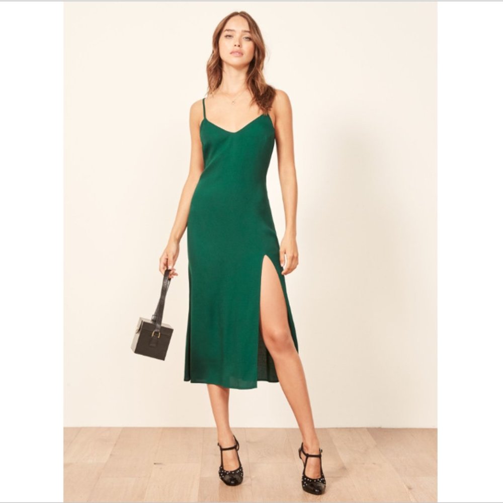 Reformation Green Crimini Midi Dress